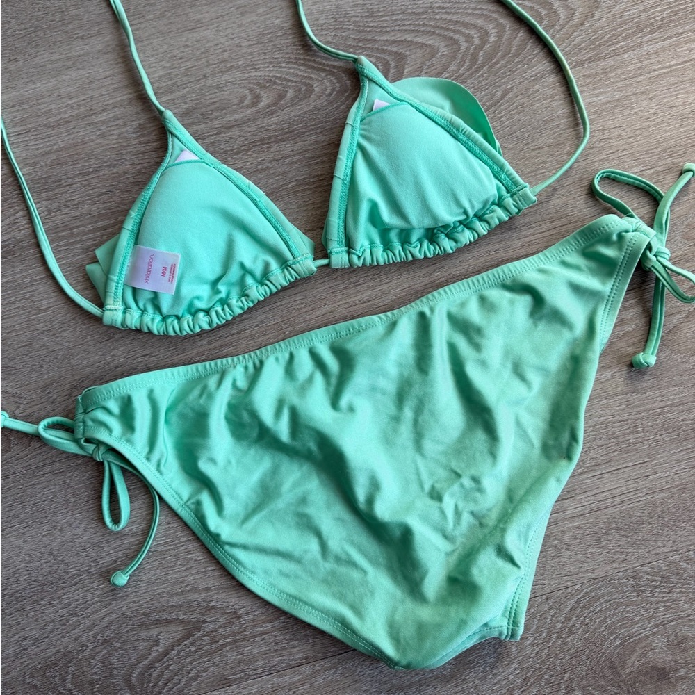 Target Swim Xhilaration Mint Green Ruffle Triangle String 2-Piece Bikini Mermaid - Picture 5 of 5